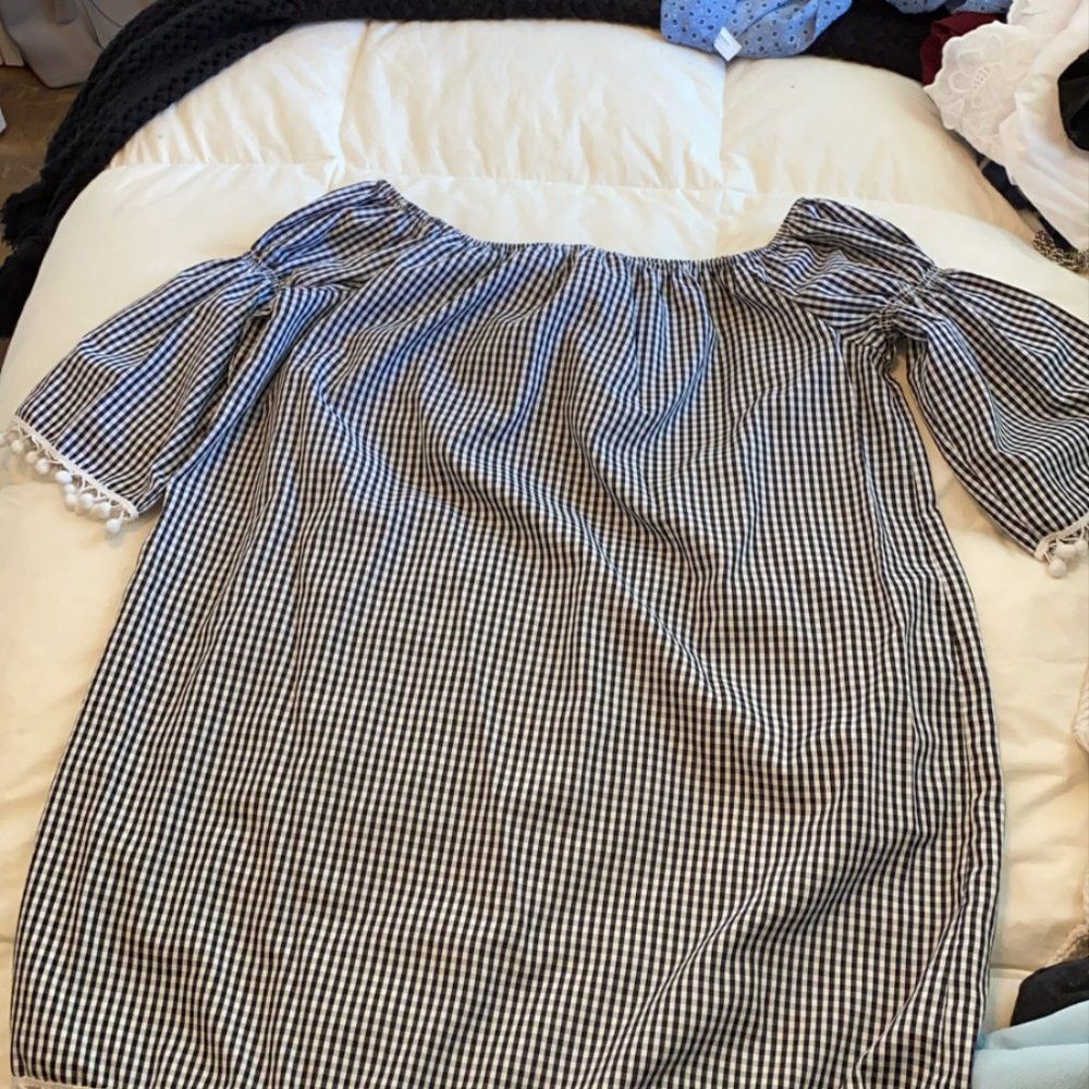 Gingham Off the Shoulder Dress